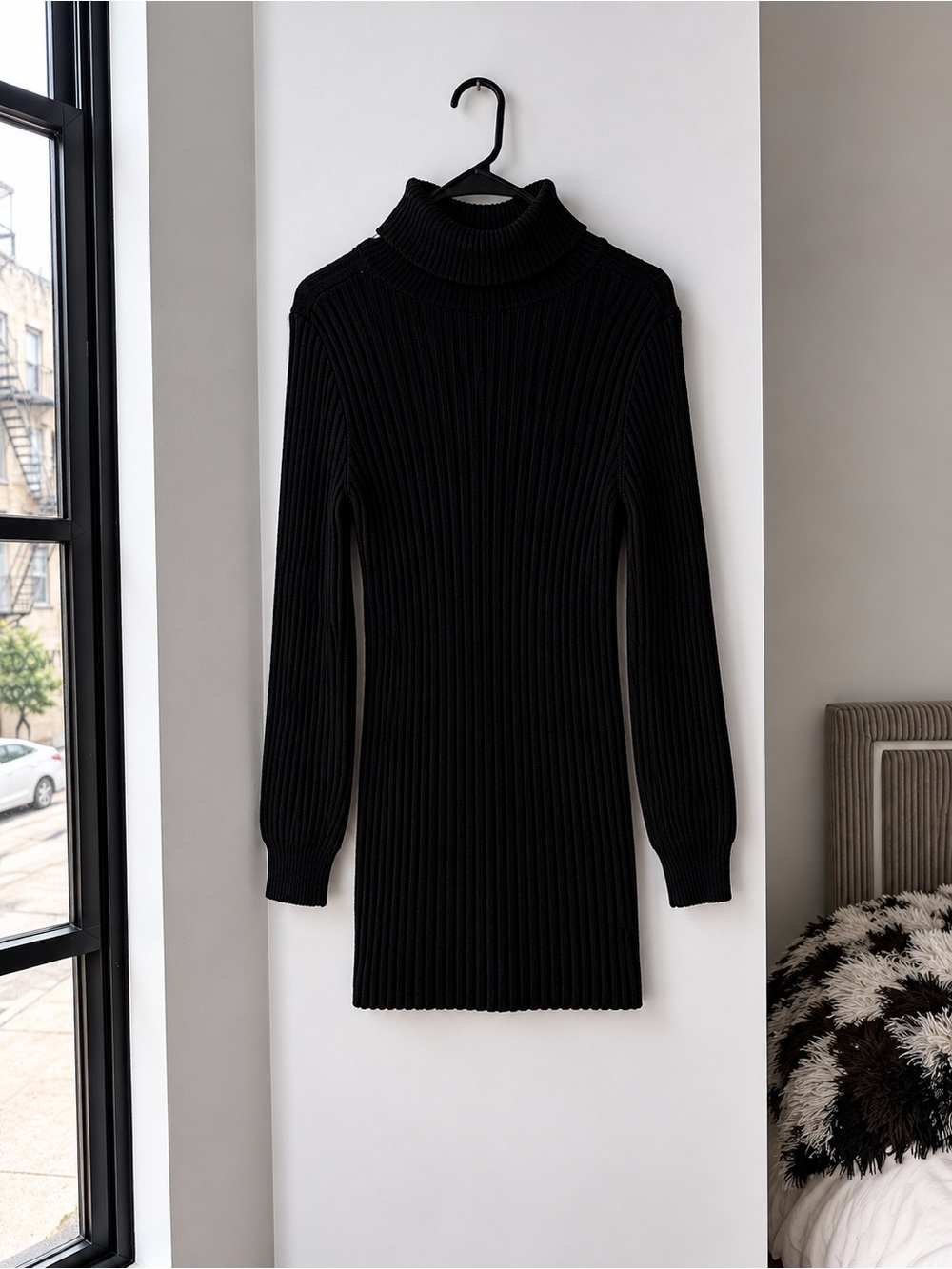 Missguided Black Ribbed Long Sleeve Turtleneck Dress